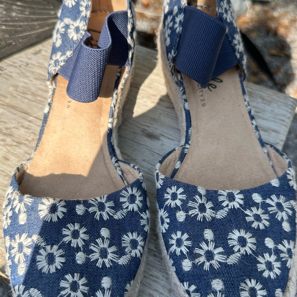 Floral Blue Espadrille Wedges